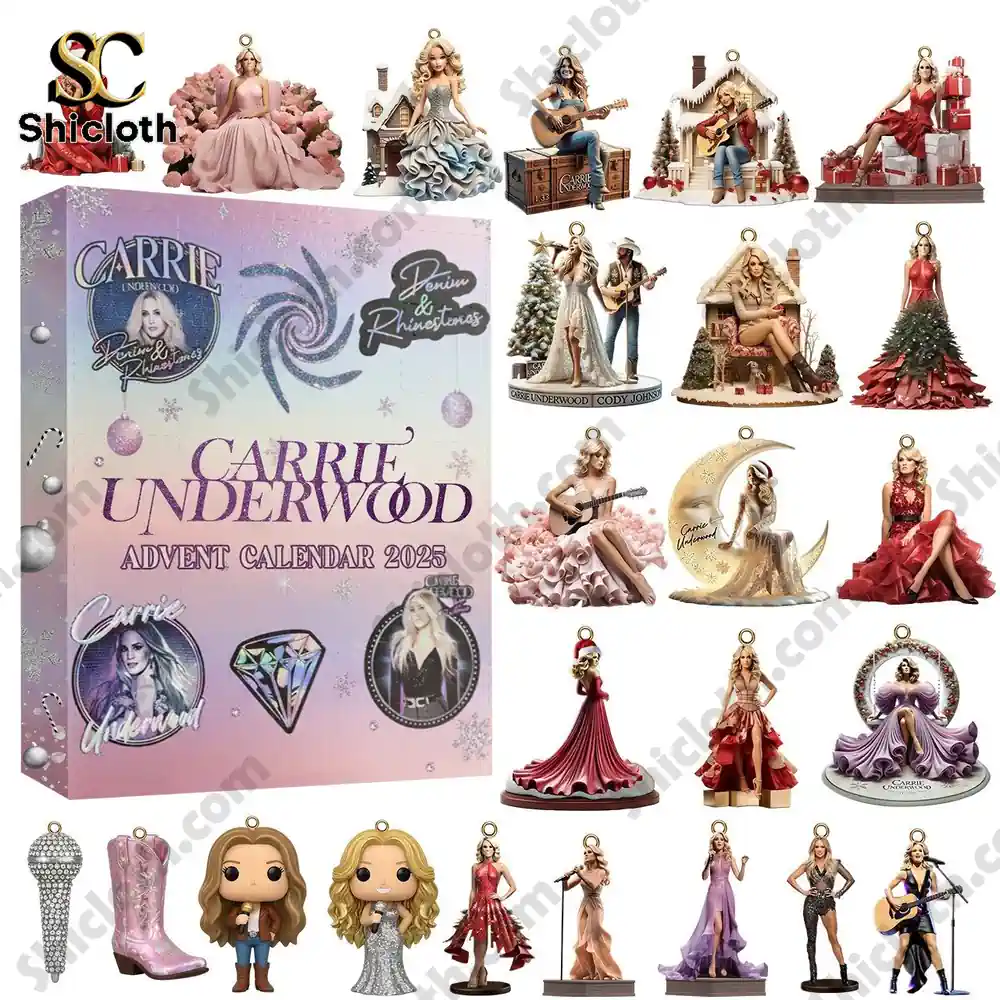 Carrie Underwood Advent Calendar 2025 box with full set of holiday ornaments.