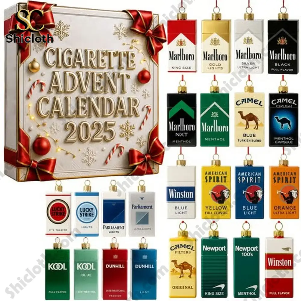 2025 Cigarette Advent Calendar 3 Cigarette Advent Calendar 2025 showing multiple cigarette brands as Christmas ornaments!