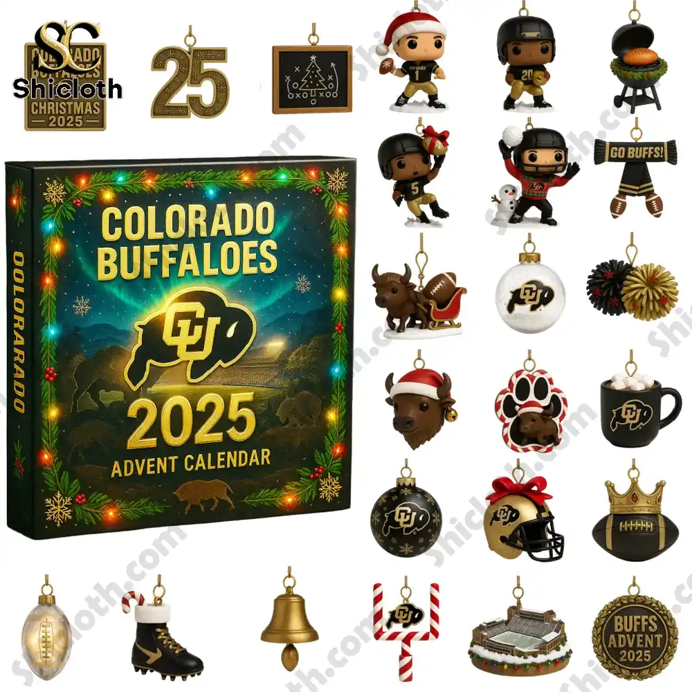 Colorado Buffaloes 2025 Advent Calendar with themed ornaments and holiday mini figures.