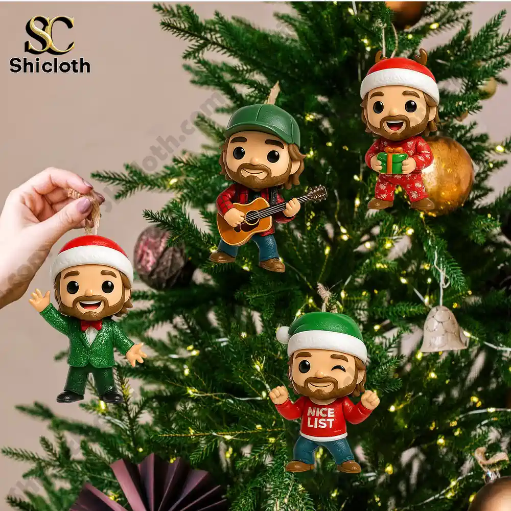 Country Night Noel Premium Advent Calendar 2025 5 Country Nights Noel ornaments displayed on decorated Christmas tree.