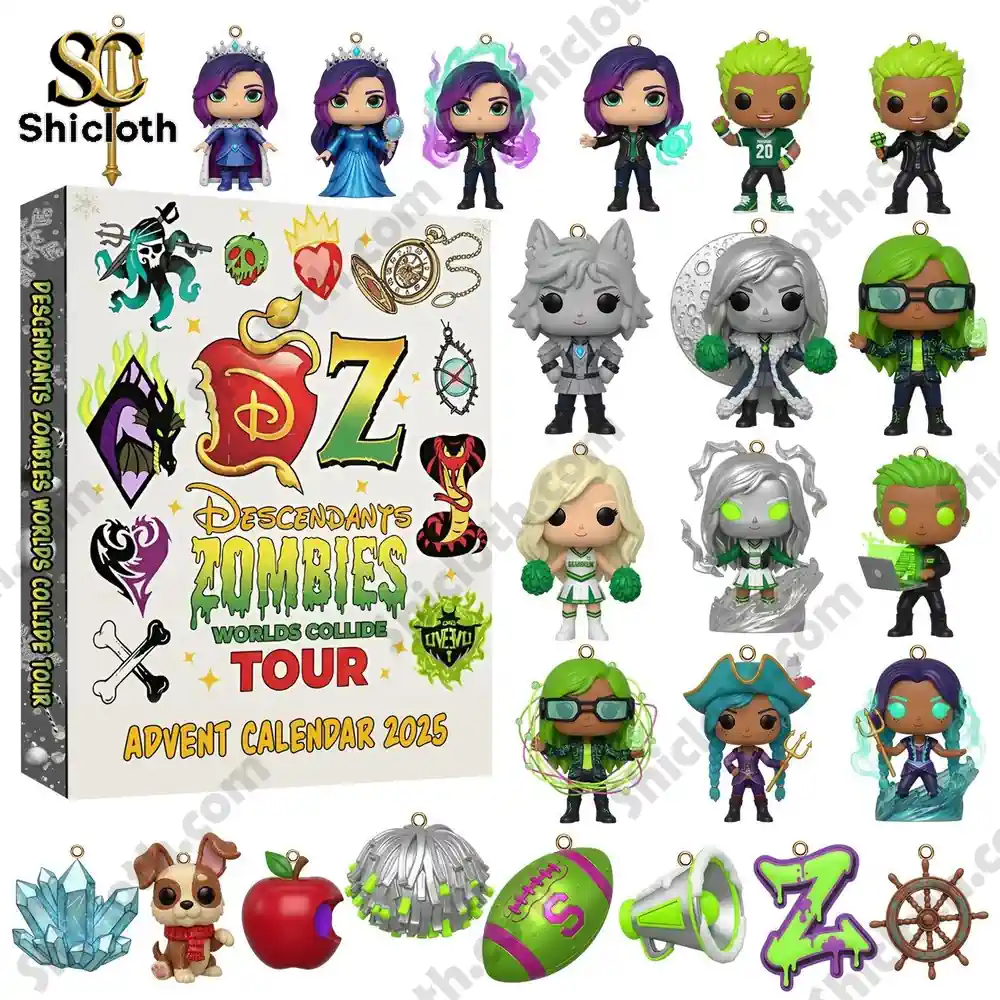 Descendants Zombies Worlds Collide Tour Advent Calendar 2025 box with collectible character figurines and themed charms.