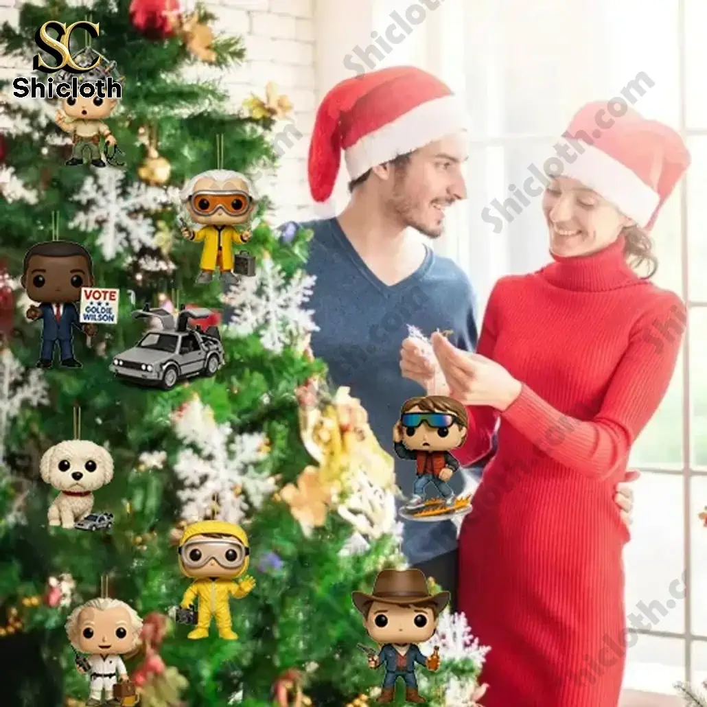 Back to the Future Advent Calendar 2025 3 Couple decorating Christmas tree with Shicloth Back To The Future figures.