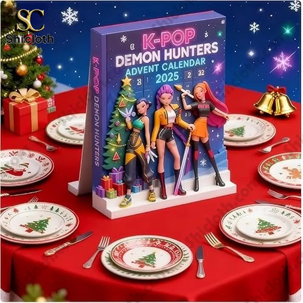 Kpop Demon Hunters Christmas Advent Calendar 2025 3 K Pop Demon Hunters advent calendar box placed on a festive table setting!