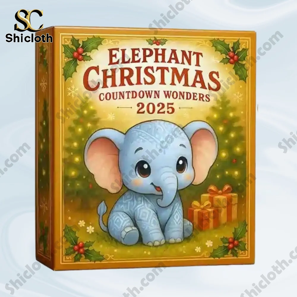 Close up of the Elephant Christmas Countdown Wonders 2025 box featuring a cute blue elephant and gift design.