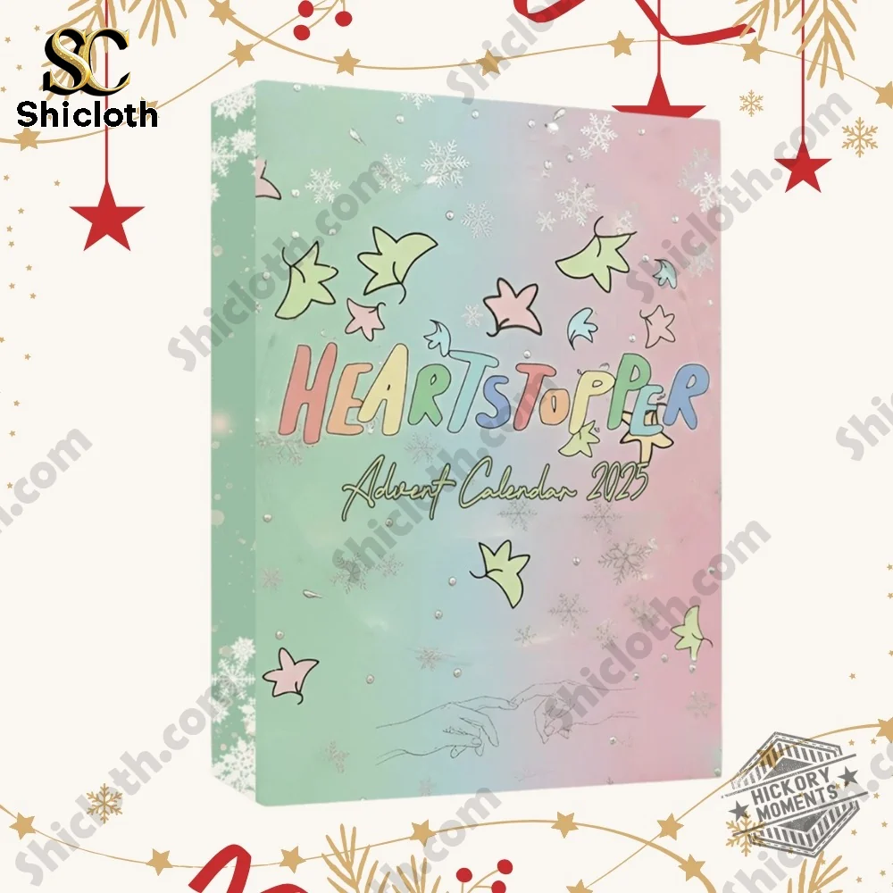 A pastel colored Heartstopper Advent Calendar 2025 box decorated with snowflakes and flying leaf patterns!