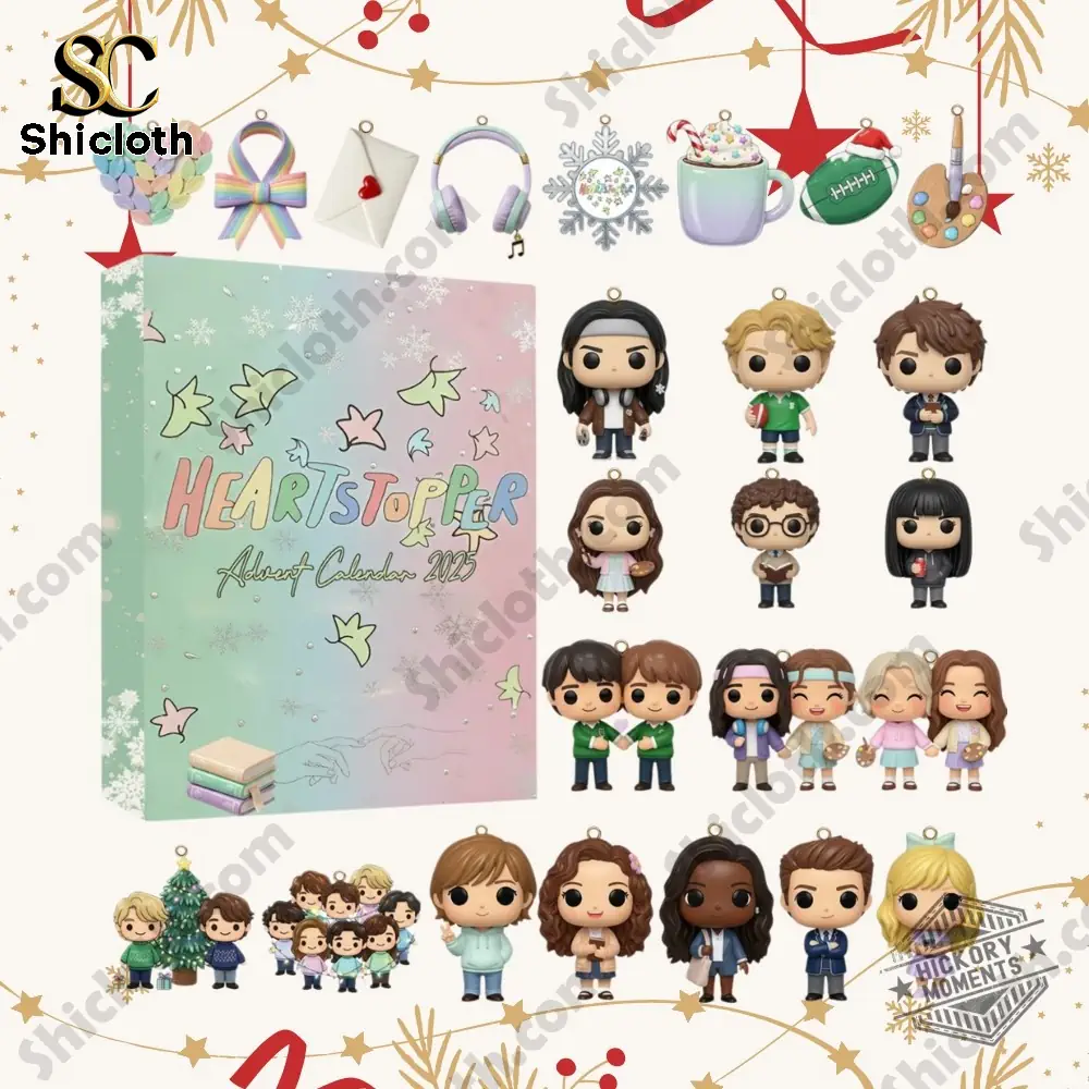 Heartstopper Advent Calendar 2025 3 A collection of mini character figures and accessories displayed with the Heartstopper Advent Calendar 2025 box!