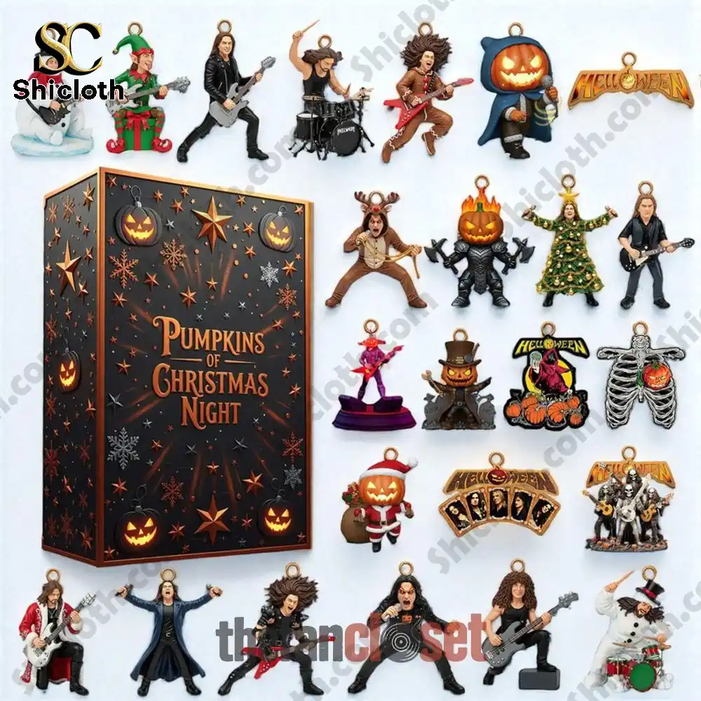 Halloween Pumpkins of Christmas Night Advent Calendar 2025 3 Pumpkins of Christmas Night advent calendar with band and pumpkin themed ornaments.