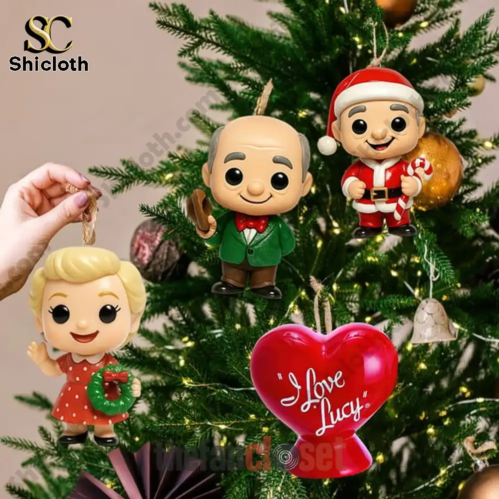 I Love Lucy A Classic Lucy Christmas Advent Calendar 2025 4 Shicloth I Love Lucy A Classic Lucy Christmas character ornaments on a Christmas tree.
