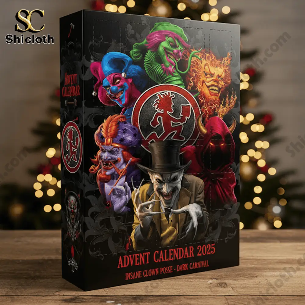 Close up of Shicloth Insane Clown Posse Dark Carnival advent calendar 2025 box.