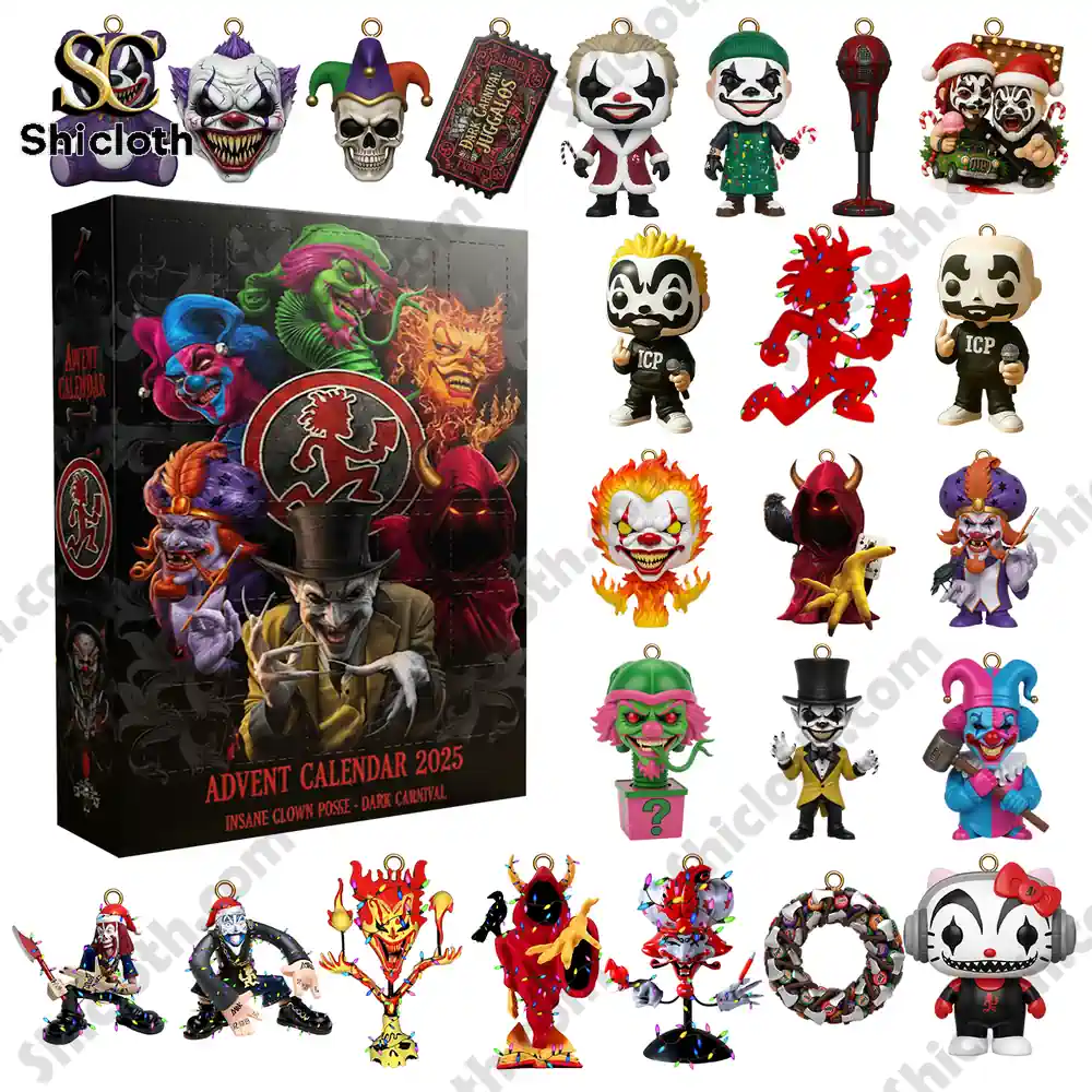 Insane Clown Posse Band Advent Calendar 2025 3 Complete Shicloth Insane Clown Posse advent calendar 2025 set with ornaments and figures.