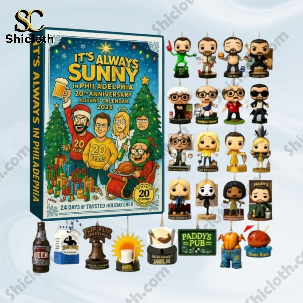 It’s Always Sunny In Philadelphia 20th Anniversary Advent Calendar 2025 set with character mini figures and themed accessories.
