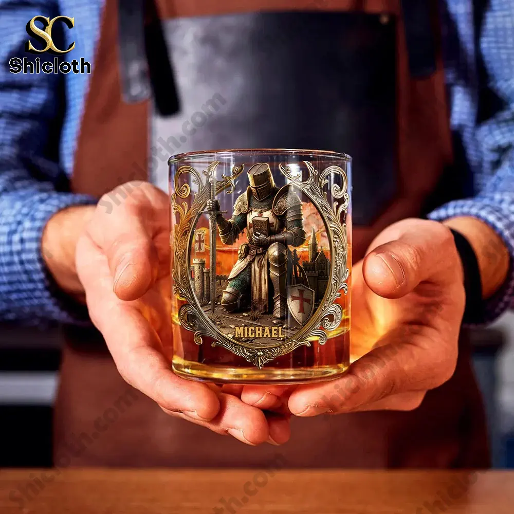 Kneeling Crusader Knight With Sword & Bible Personalized Whiskey Glass 4 Kneeling Crusader Knight With Sword & Bible Personalized Whiskey Glass - Image 4