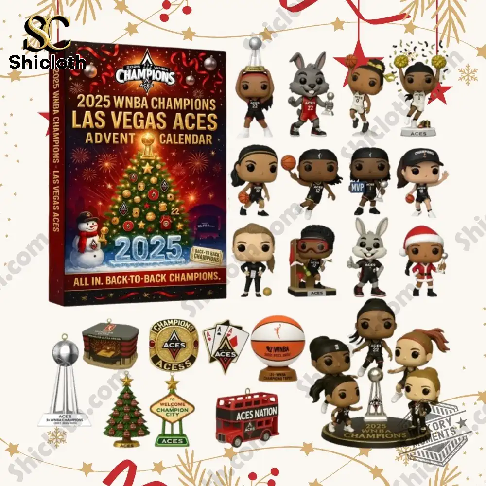 Las Vegas Aces WNBA Champions Advent Calendar 2025 set with basketball themed Christmas ornaments!