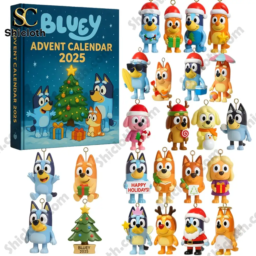 Limited Bluey Advent Calendar 2025 3 Bluey Advent Calendar 2025 box with a full set of Bluey holiday figures displayed!