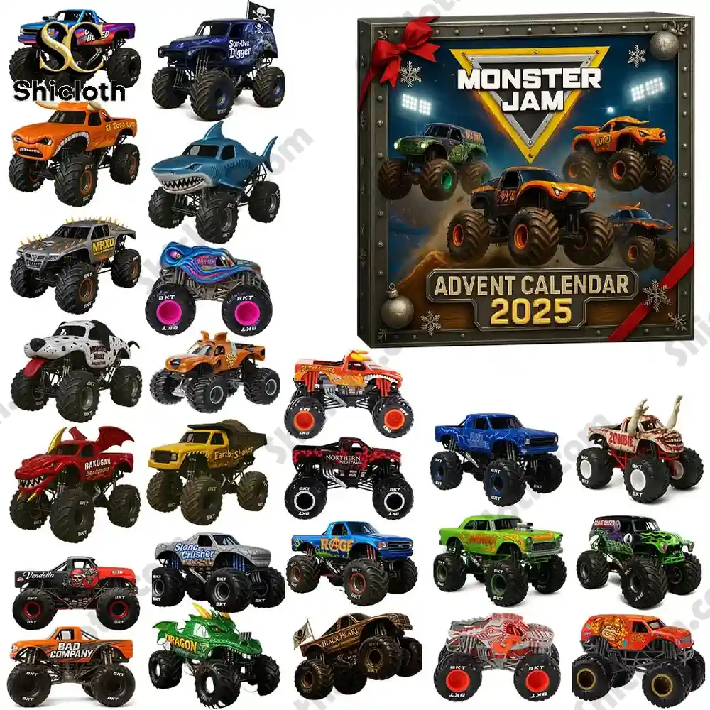 Monster Jam Advent Calendar 2025 set with collectible monster truck toys by Shicloth!