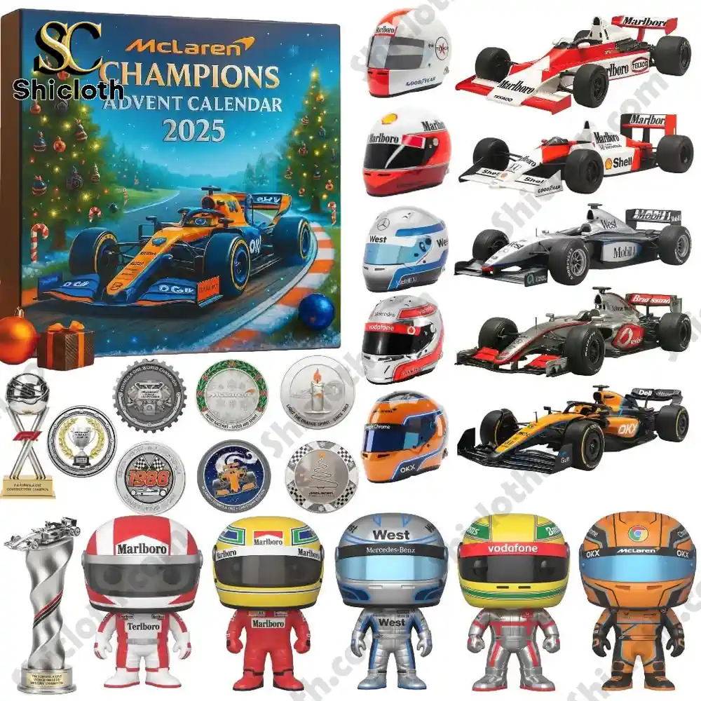 McLaren Champions McLaren Champions 2025 3 Complete McLaren Champions Advent Calendar 2025 set with race cars helmets trophies and collectible figures!