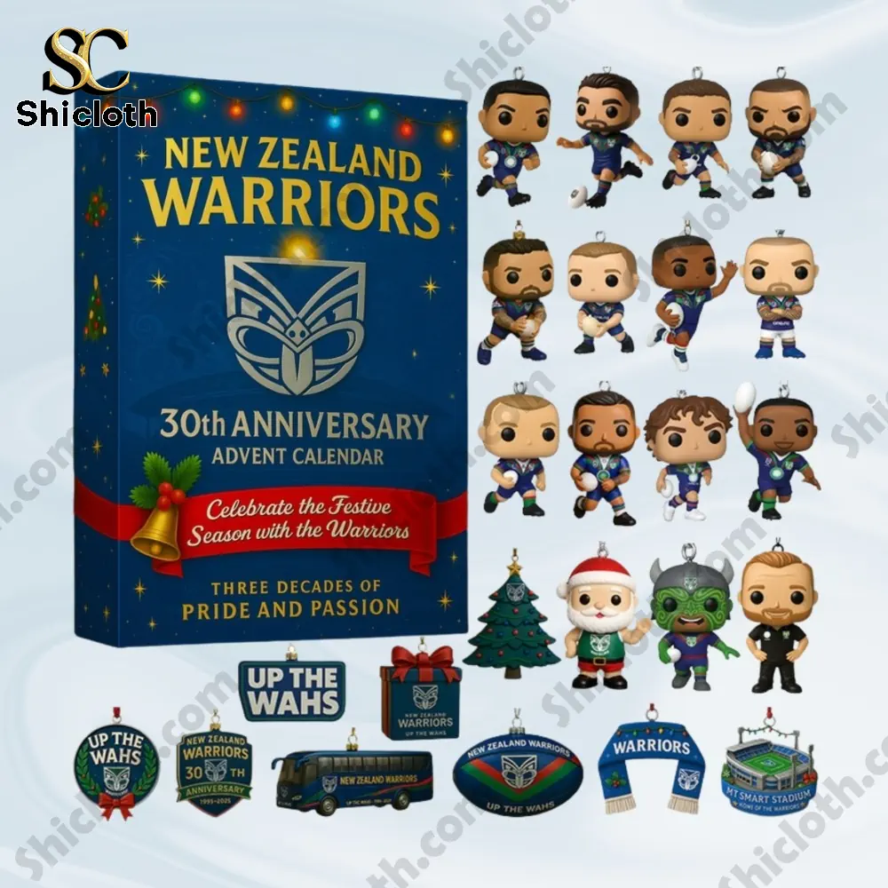 New Zealand Warriors 30th Anniversary Advent Calendar with collectible mini figures and themed ornaments.