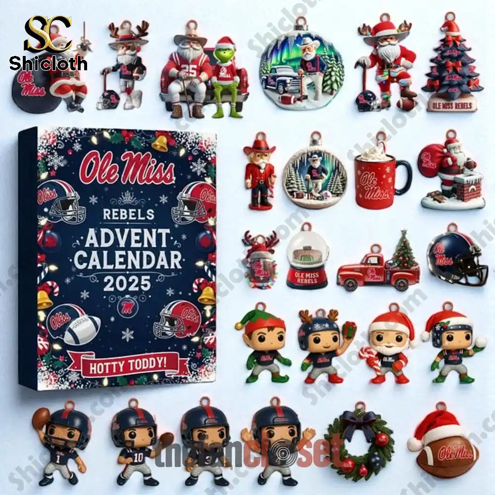 Ole Miss Rebels Advent Calendar 2025 with Christmas ornaments and mini figures!