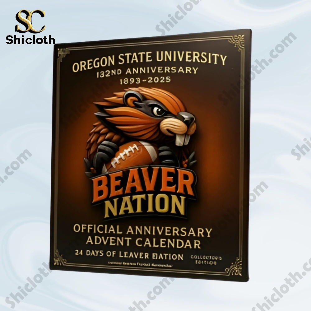 A close up of the Beaver Nation Advent Calendar box celebrating Oregon State Universitys 132nd anniversary.