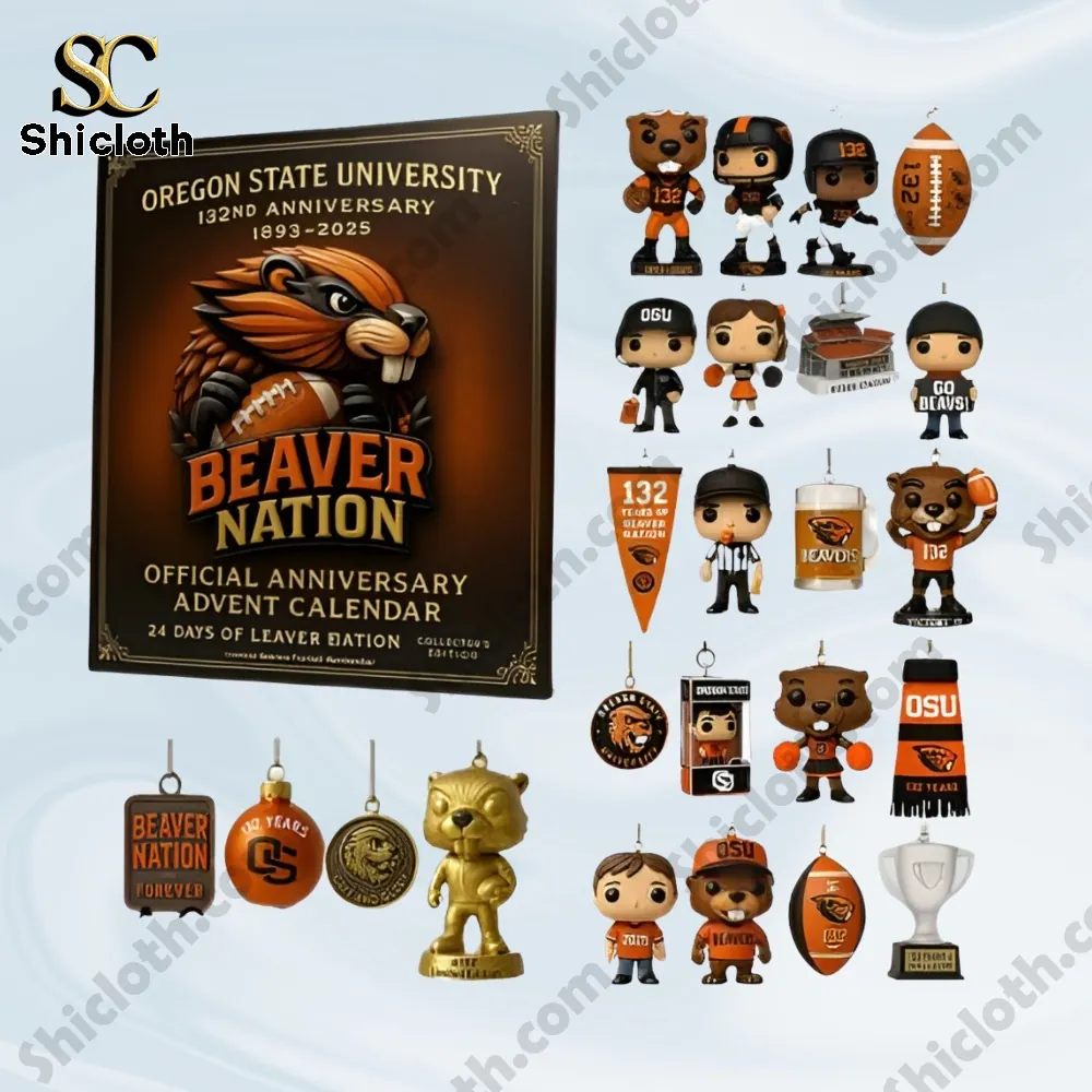 Oregon State Beavers 132Nd Anniversary Advent Calendar 3 The Beaver Nation Advent Calendar with 24 collectible Beaver themed figures and ornaments celebrating Oregon State University.