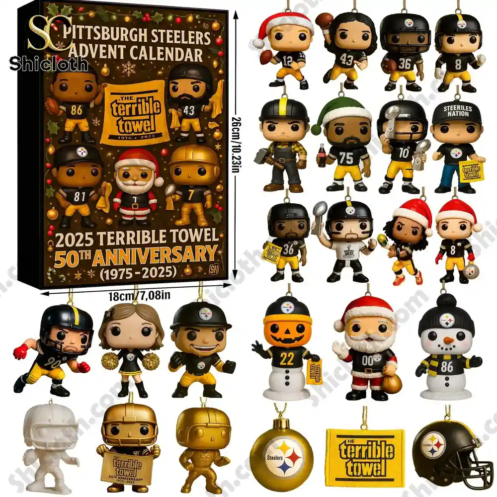 Close up of the Pittsburgh Steelers Advent Calendar 2025 Terrible Towel 50th Anniversary with collectible mini figures!
