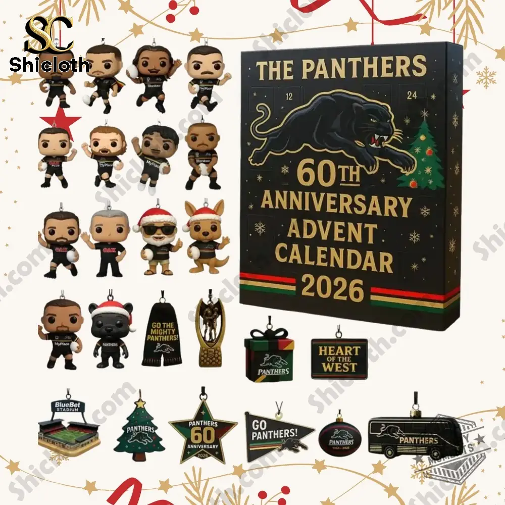 Close up of The Panthers 60th Anniversary Advent Calendar 2026 with collectible mini figures and themed ornaments!
