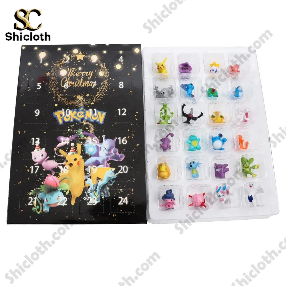Special Pokemon Advent Calendar 2025 4 Opened Pokémon advent calendar revealing 24 small collectible Pokémon figures inside.