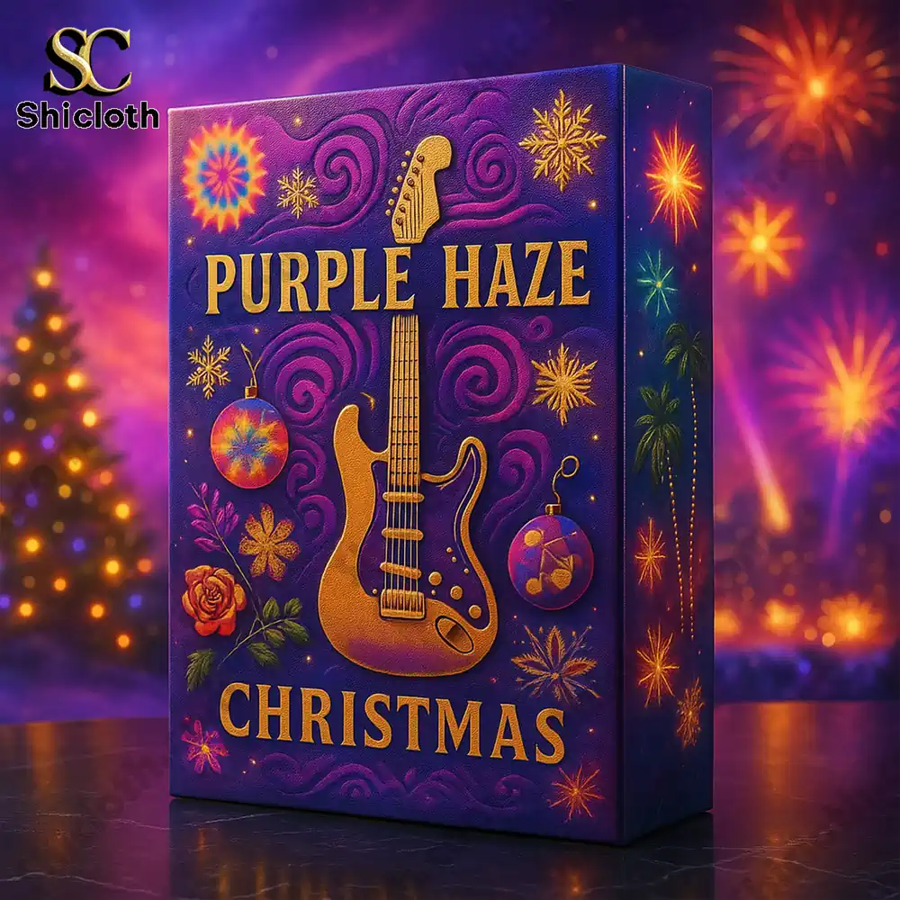 Purple Haze Premium Advent Calendar 2025 3 Close-up of the vibrant Purple Haze Christmas box with guitar design and festive background.