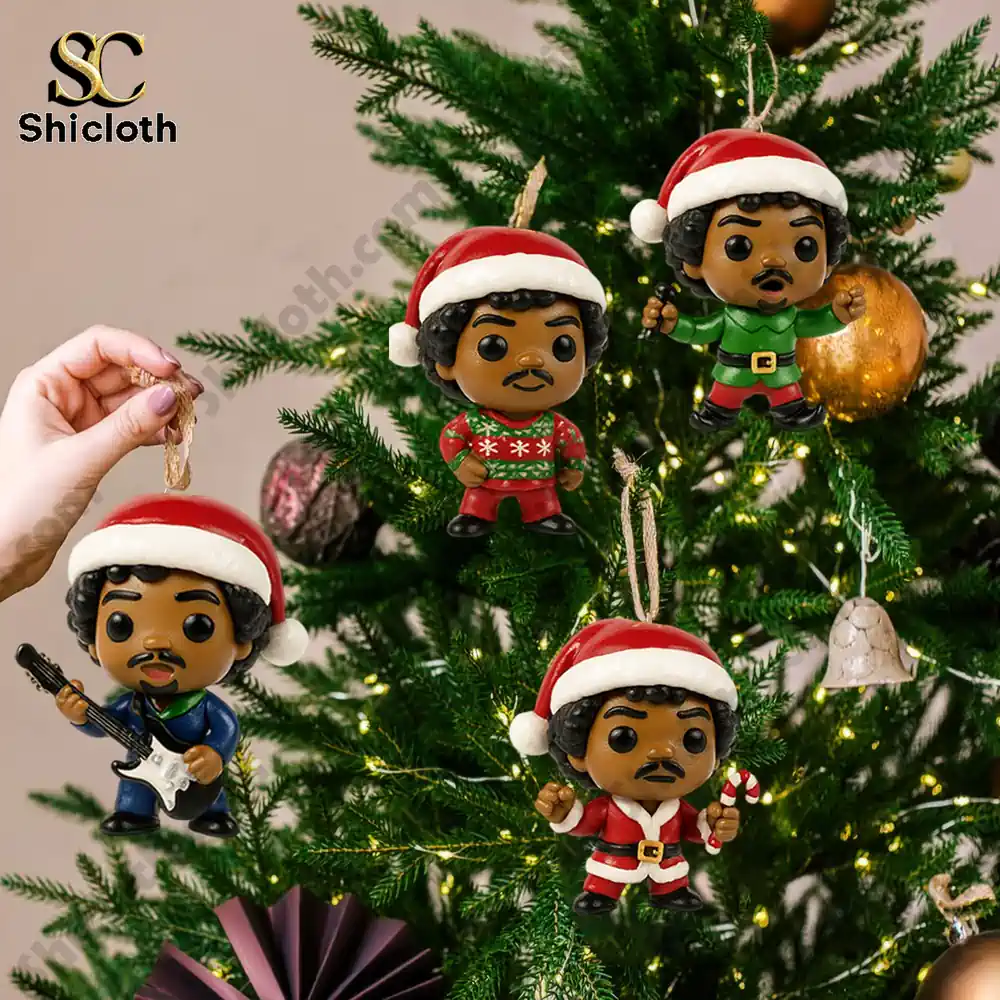 Purple Haze Premium Advent Calendar 2025 4 Four Christmas ornaments in festive outfits hanging on a decorated tree.