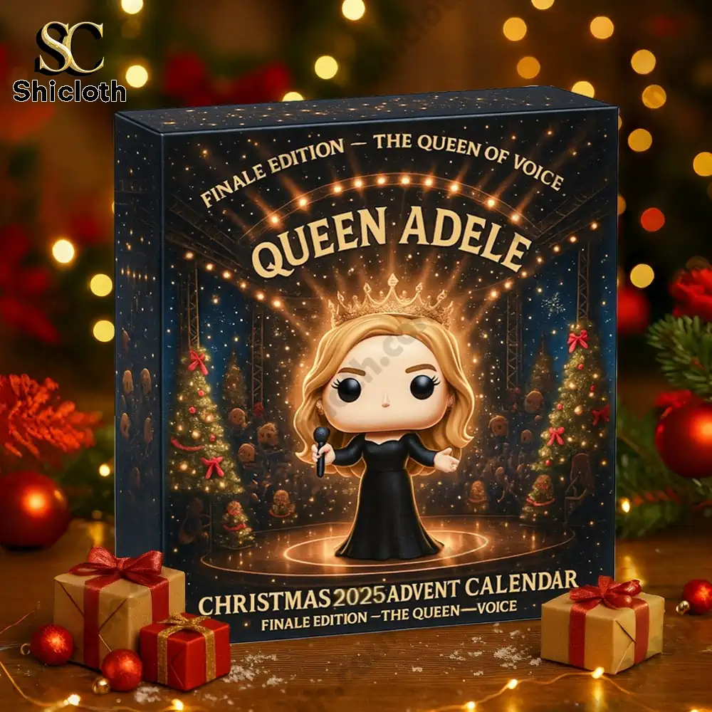 Queen Adele Finale Edition Advent Calendar 2025 3 Close-up of the Shicloth Queen Adele Advent Calendar 2025 box with festive decorations.
