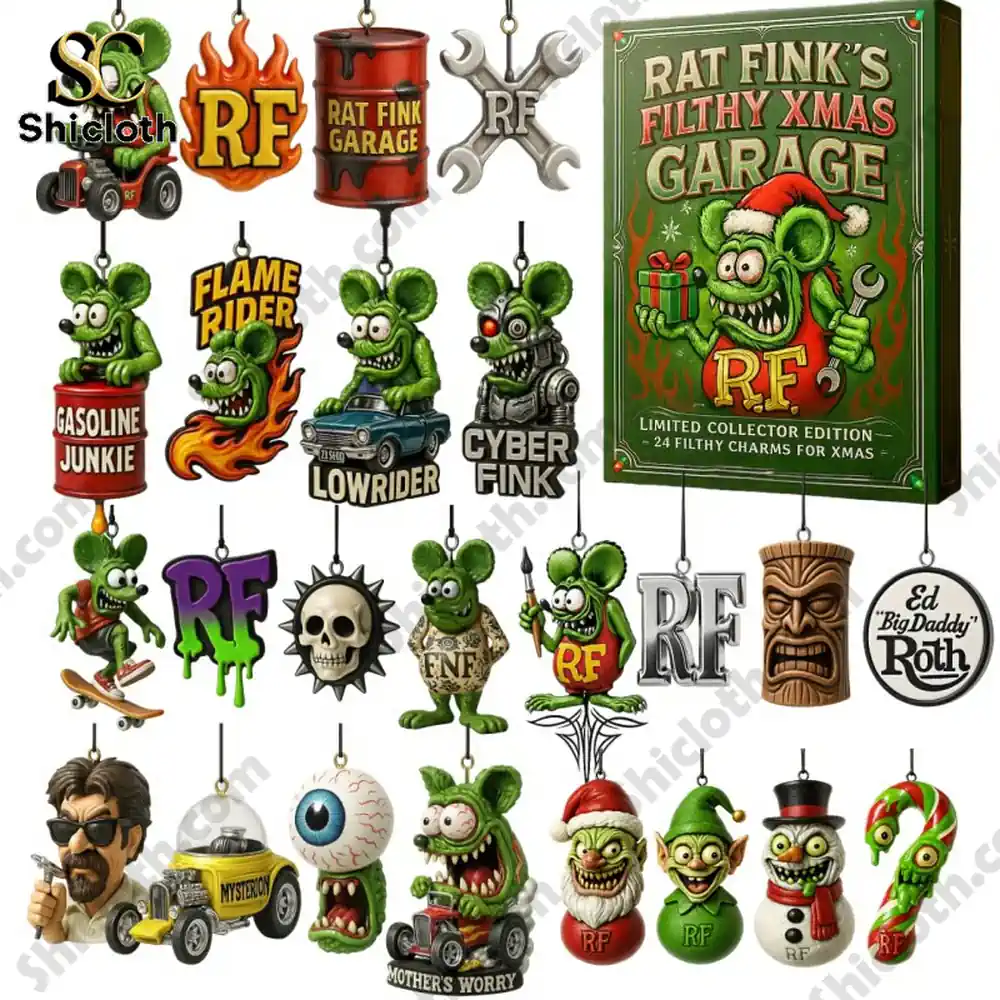 Rat Fink Filthy Xmas Garage Advent Calendar with 24 unique collectible figures displayed around the box!