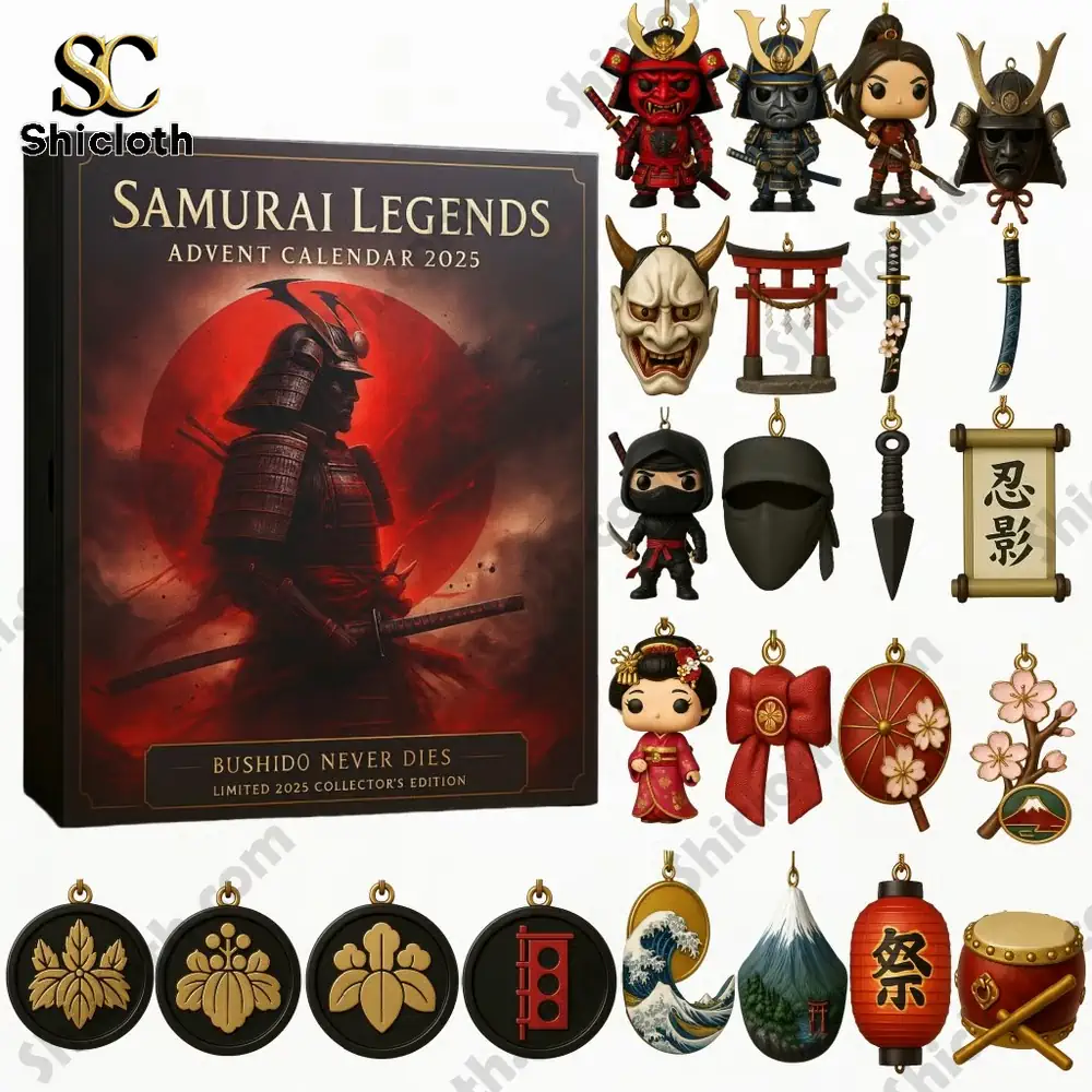 Special Samurai Legends Advent Calendar 2025 3 A display of the Samurai Legends Advent Calendar 2025 box surrounded by miniature samurai figures and Japanese-themed ornaments!