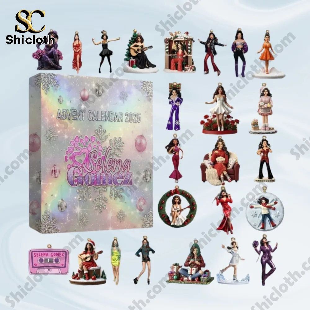 Close up of the Selena Gomez Advent Calendar 2025 with collectible mini figurines and festive accessories!