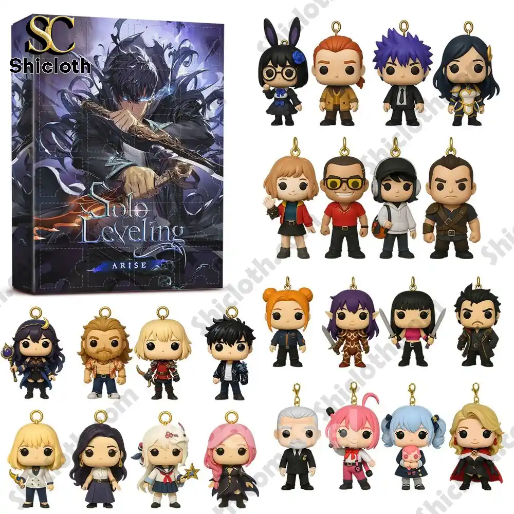 Solo Leveling Exclusive Edition Advent Calendar 2025 3 Complete Solo Leveling figure set displayed beside the Advent Calendar box.