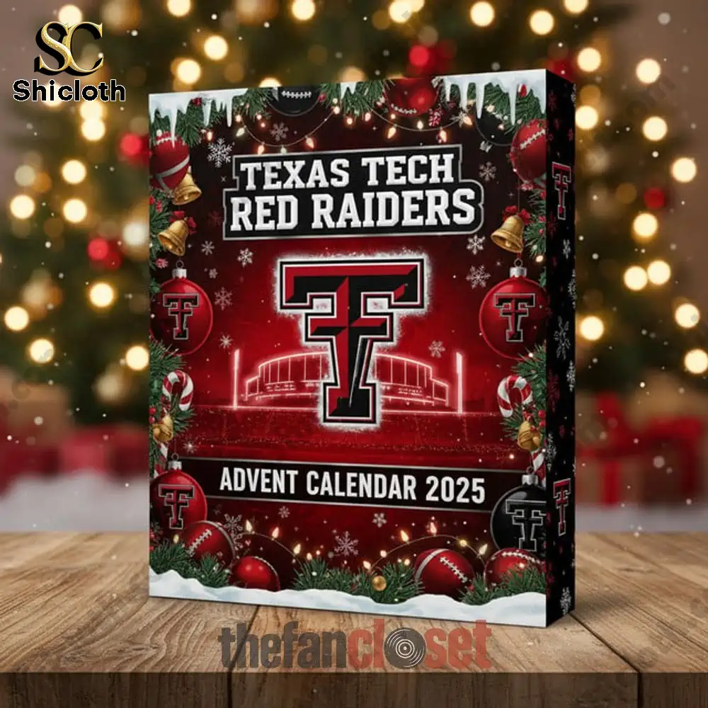 Texas Tech Red Raiders Advent Calendar 2025 box in Christmas decor!