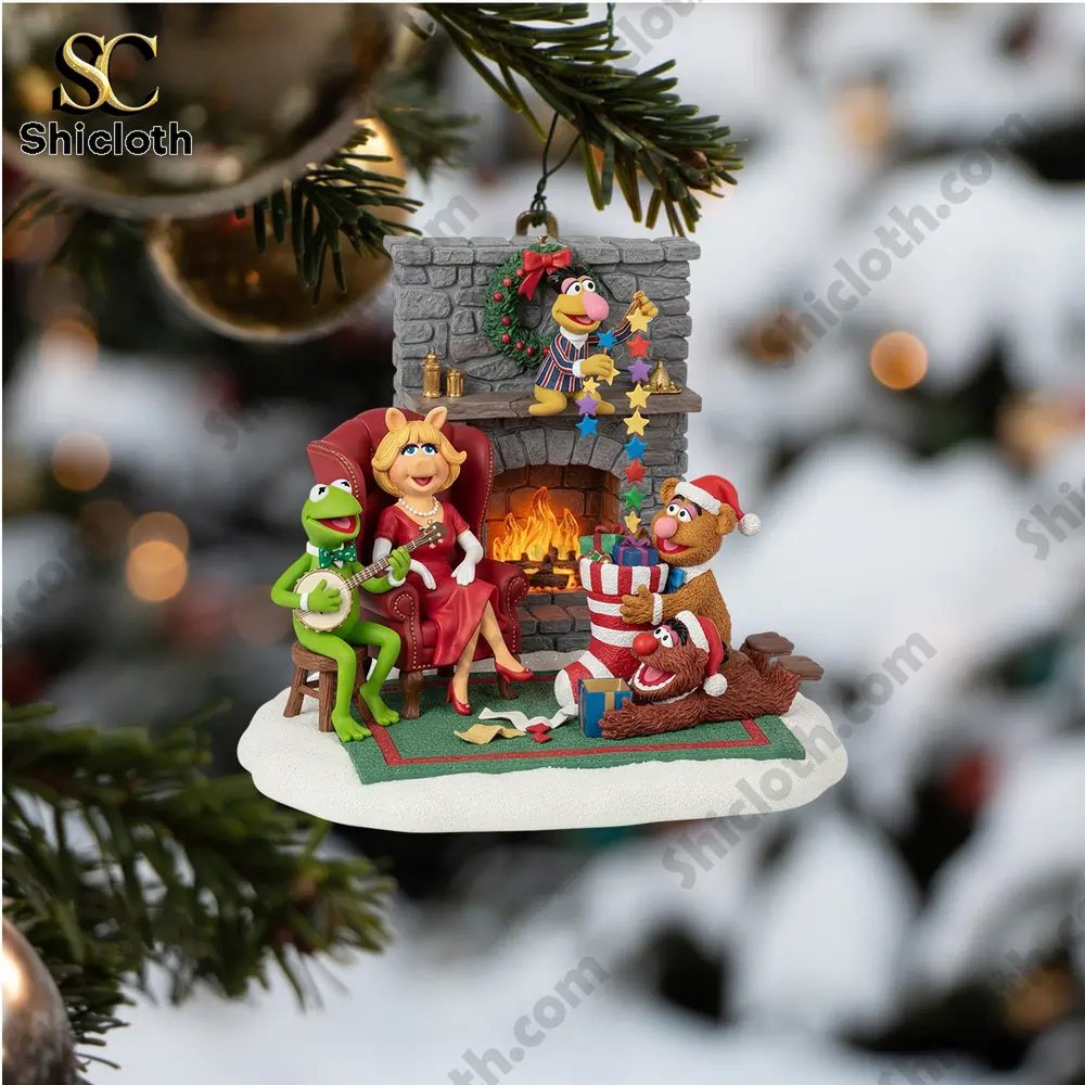 The Holiday Must Go On Muppets Advent Calendar 2025 4 Muppets characters gather by the fireplace in a festive Christmas scene ornament by Shicloth!
