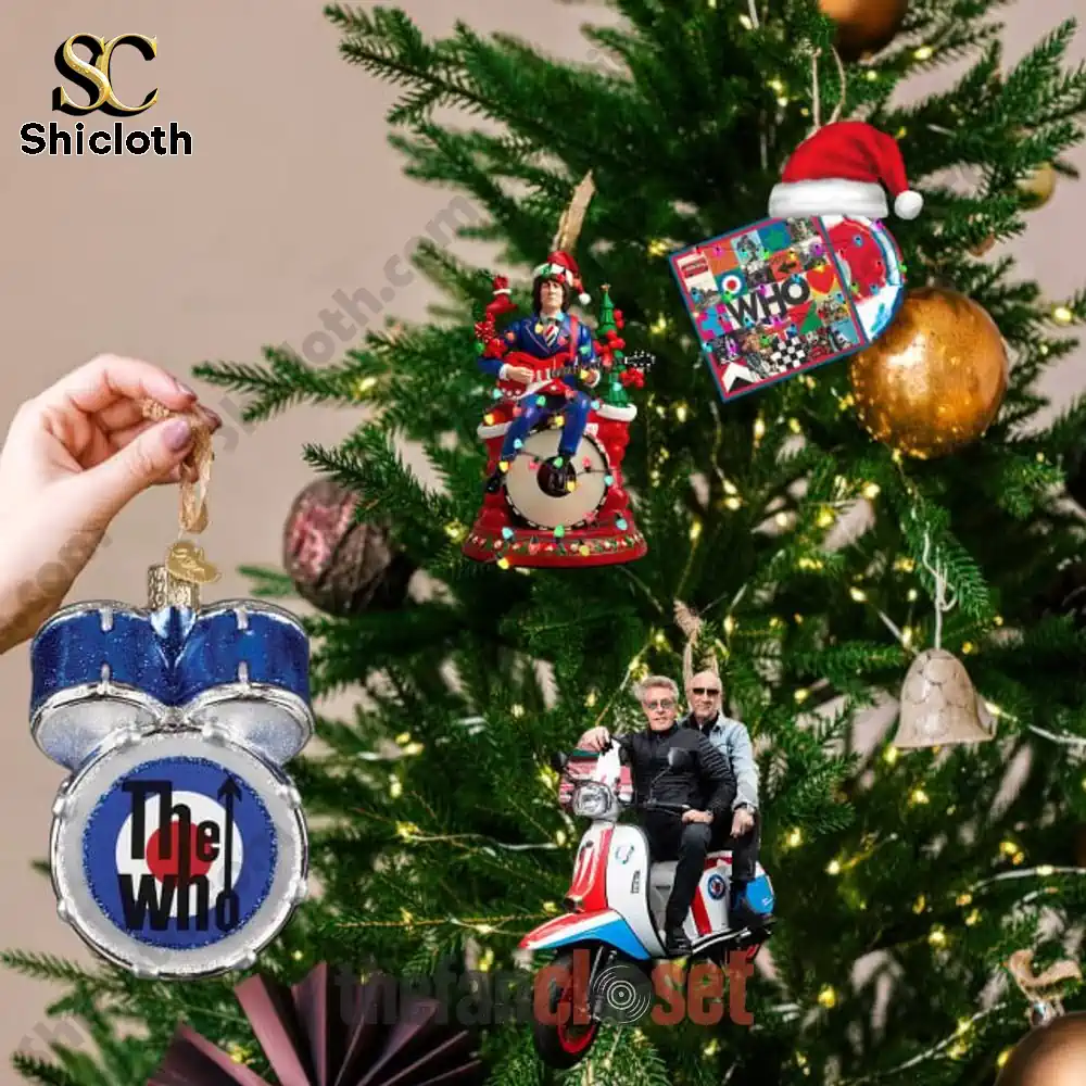 The Who Band Christmas Advent Calendar 2025 4 Christmas tree decorated with The Who ornaments from the 2025 Advent Calendar.