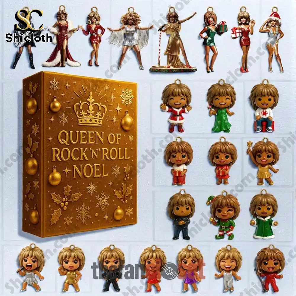 Collection of ornaments and Queen of Rock n Roll Noel Advent Calendar box.