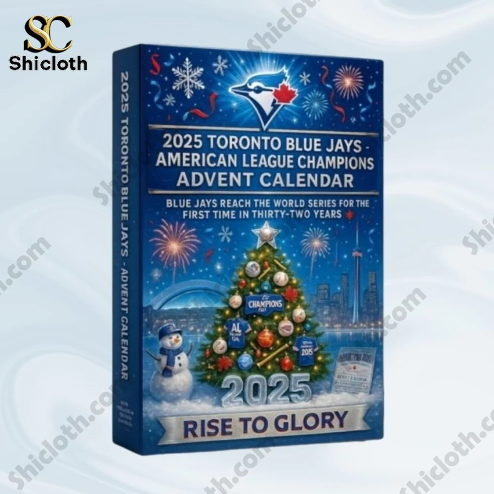 Toronto Blue Jays Mini Hoodie Gear Shift Cover 6 A close up of the Toronto Blue Jays 2025 American League Champions Advent Calendar box with a festive design.
