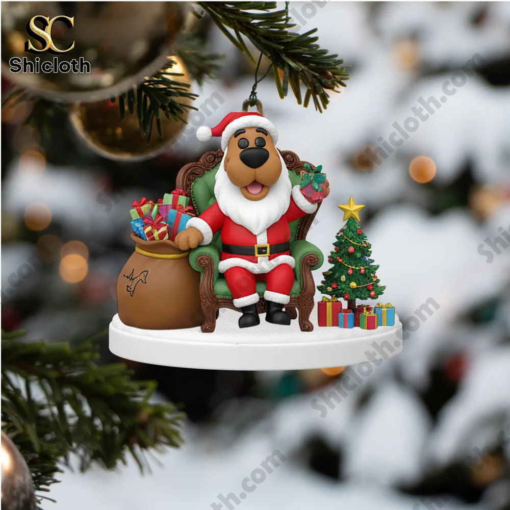 Unwrap the Mystery Scooby-Doo Advent Calendar 2025 5 Scooby-Doo dressed as Santa Claus sitting with gifts and a Christmas tree ornament.