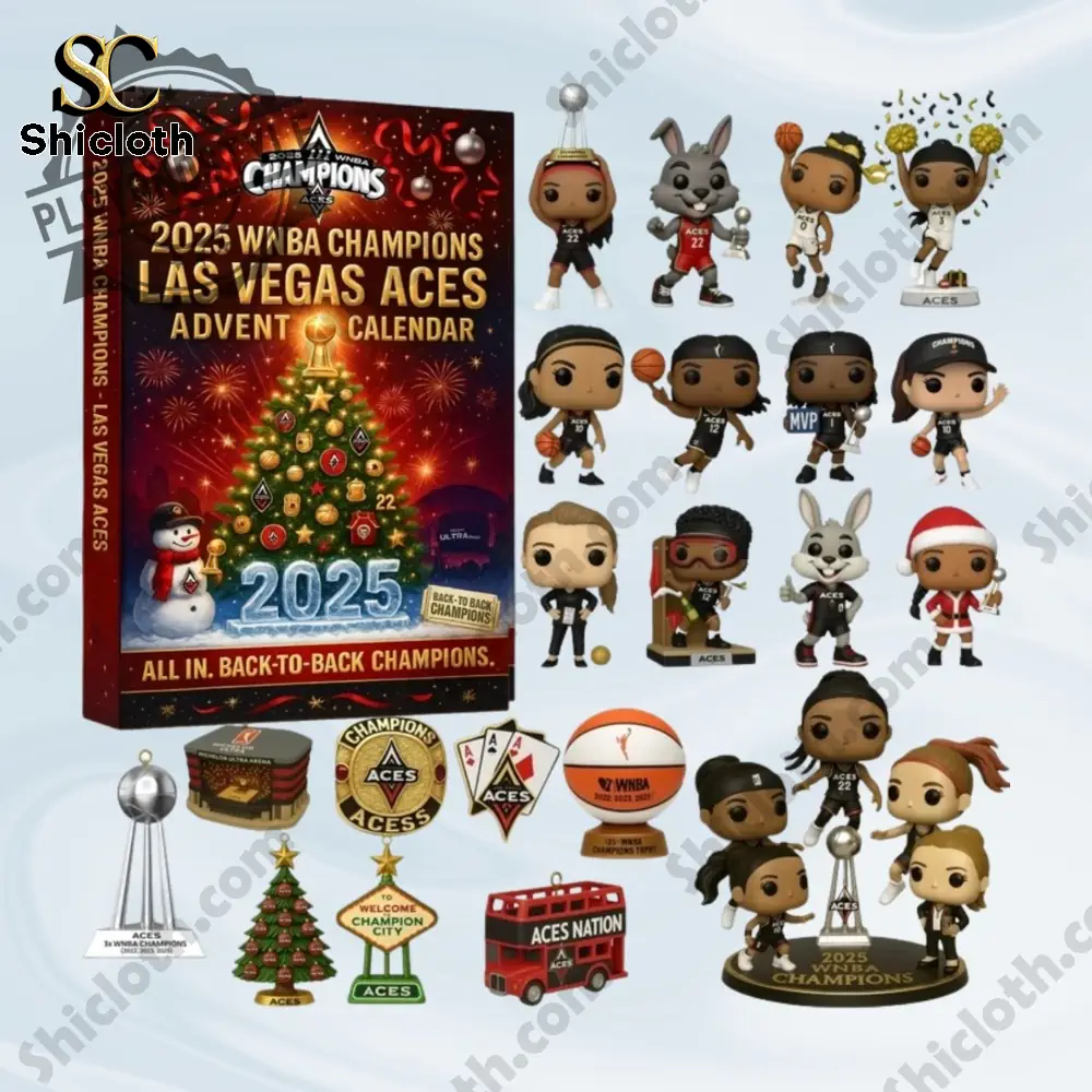 WNBA Champions Las Vegas Aces Advent Calendar 2025 3 Las Vegas Aces 2025 Advent Calendar with collectible figures, basketball decorations, and team themed mini items.