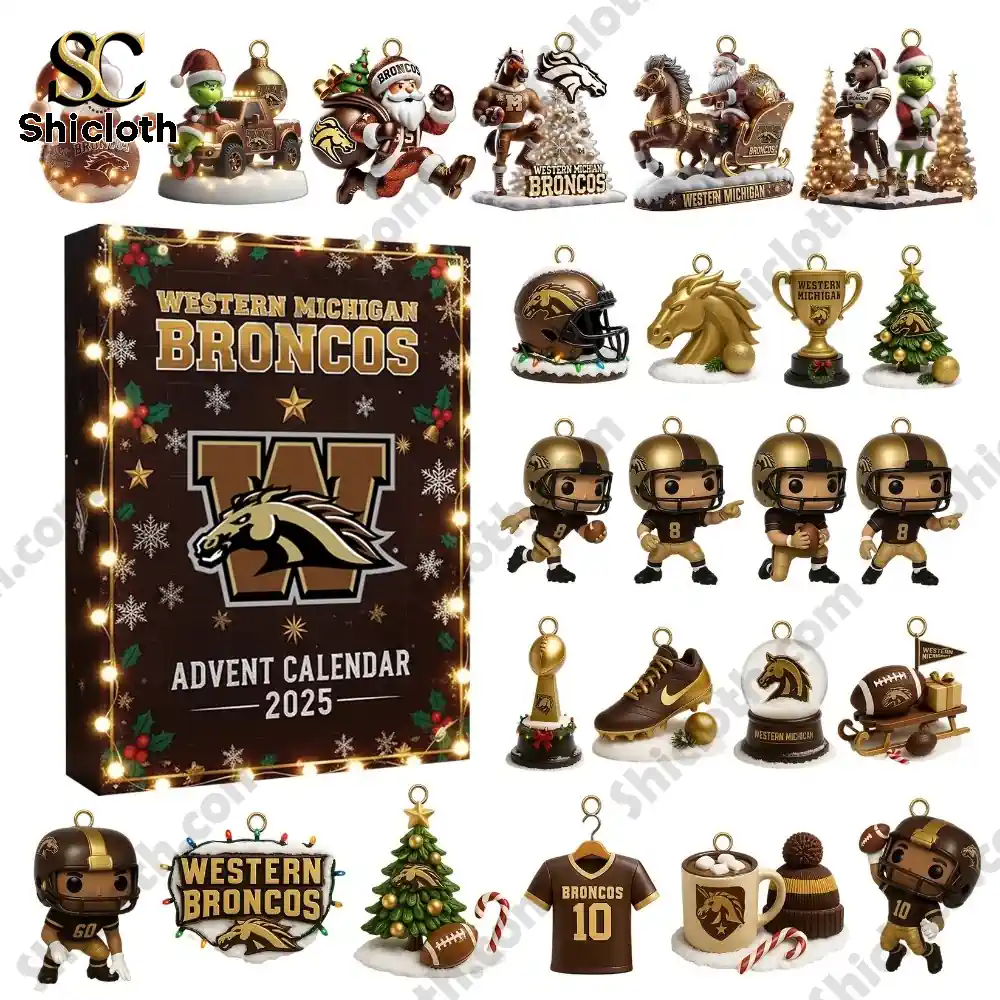 Western Michigan Broncos Christmas Advent Calendar 2025 3 Western Michigan Broncos 2025 Advent Calendar set with collectible ornaments and mini figures!