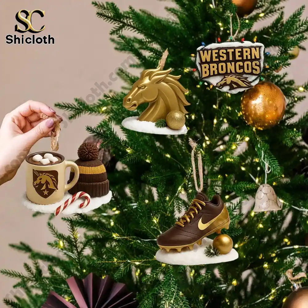 Western Michigan Broncos Christmas Advent Calendar 2025 4 Hand hanging Western Michigan Broncos ornaments on a Christmas tree!