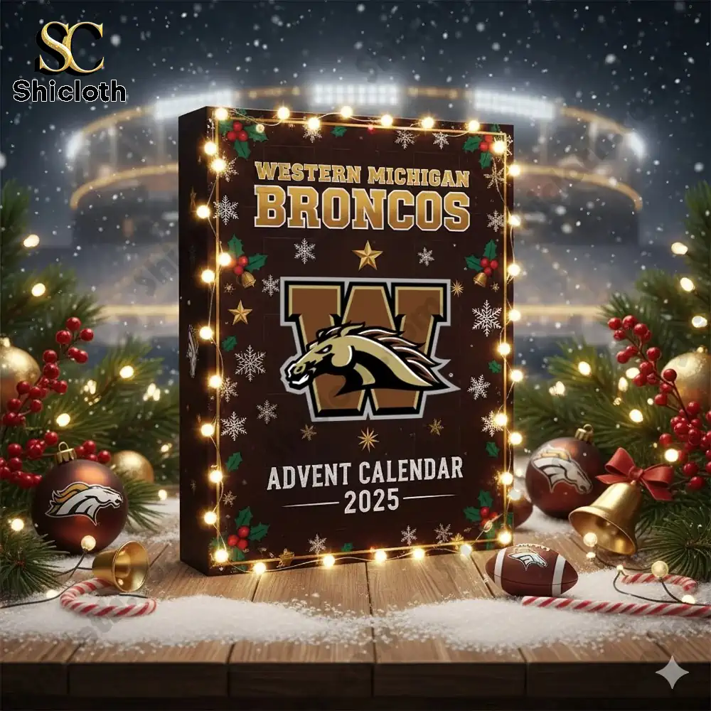 Western Michigan Broncos Christmas Advent Calendar 2025 2 Western Michigan Broncos 2025 Advent Calendar box with Christmas lights and festive decorations!
