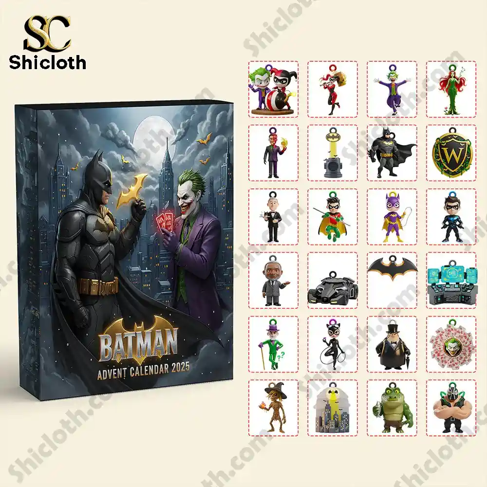 Batman And Joker 2025 Advent Calendar Blind Box Christmas Gifts 5 Complete set of Shicloth’s Batman Advent Calendar 2025 with 24 collectible mini figures and ornaments.