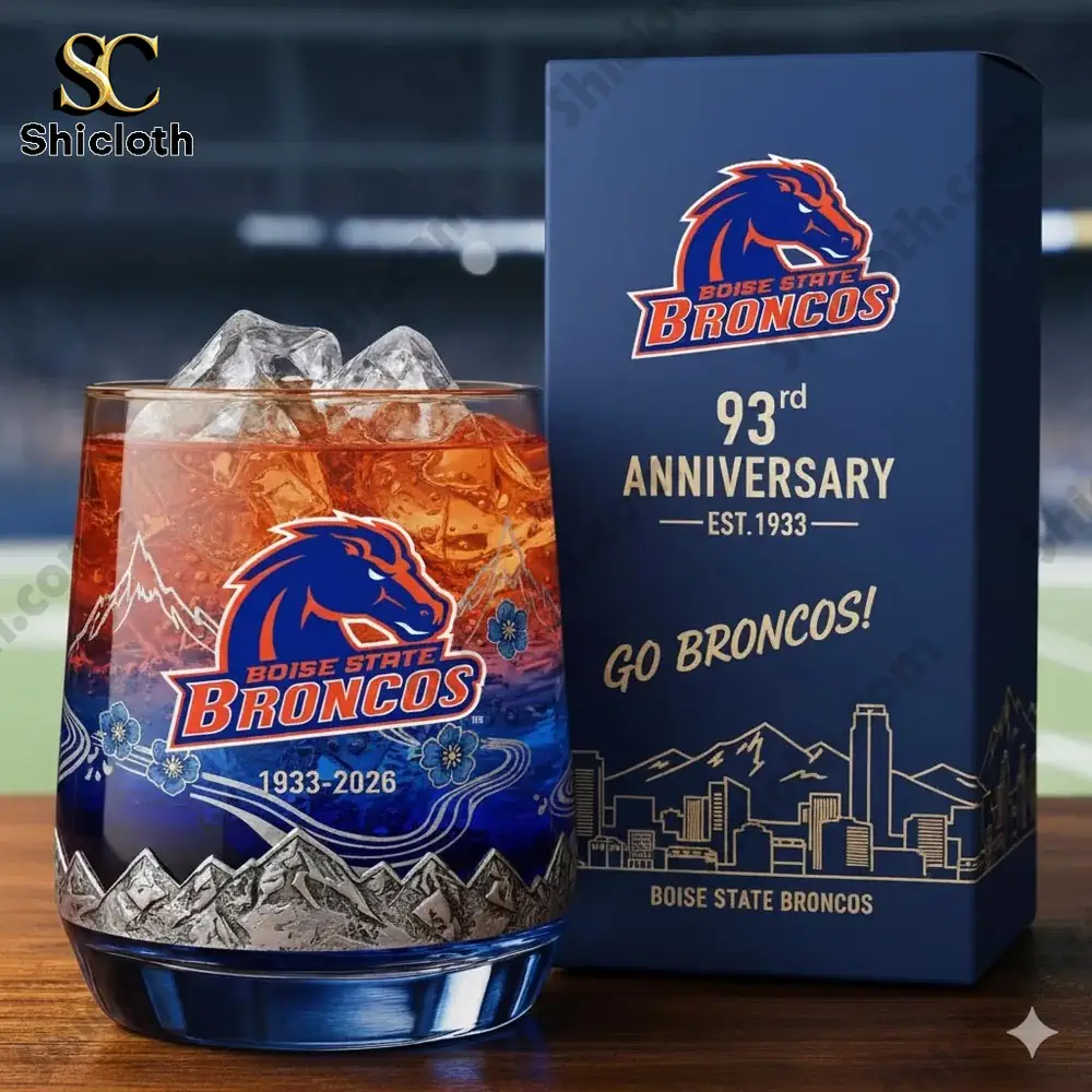 Boise State Broncos 93rd Anniversary Christmas Whiskey Glass