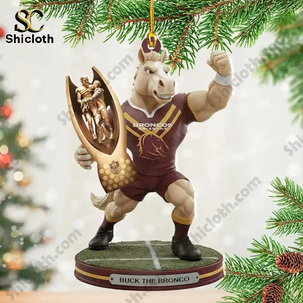 Mascot Buck the Bronco holding trophy ornament by Shicloth!