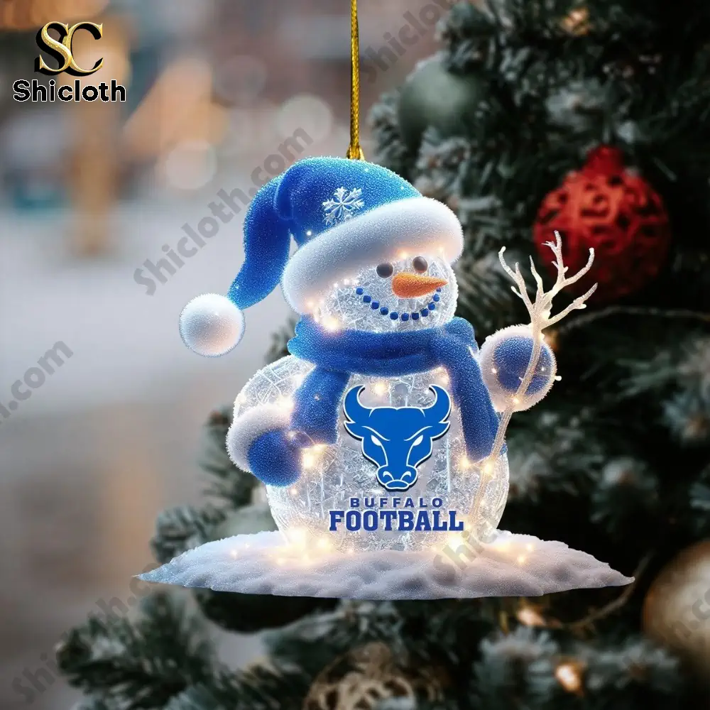Buffalo Bills Christmas Tree Topper And Ornament Set Combo Official Nfl Holiday Gift 2025 5 Snowman ornament wearing blue hat and scarf with Buffalo Football bull logo!