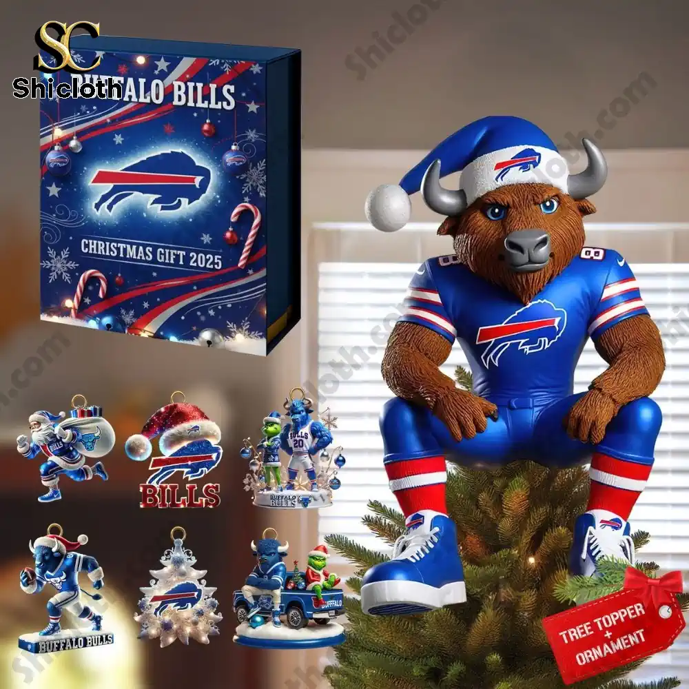 Buffalo Bills Christmas ornament set with tree topper and 2025 gift box!