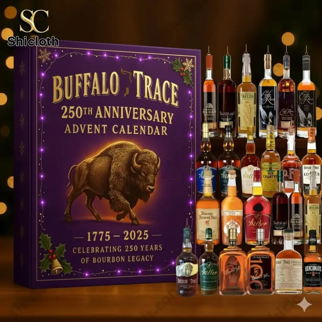Special Custom Buffalo Trace Advent Calendar 2025 12 Deep purple Buffalo Trace advent calendar front with glowing edge and buffalo motif by Shicloth!